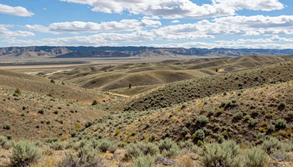 Expansive sagebrush landscape of Sand Wash Basin with mountains Expansive sagebrush landscape of Sand Wash Basin with mountains