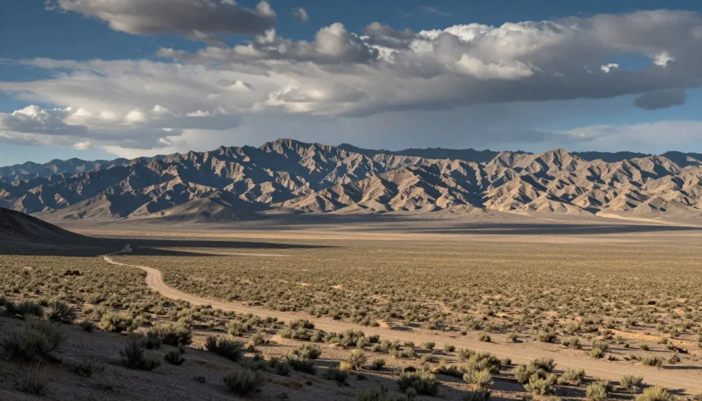 Expansive view of eastern Nevada high desert landscape with mountain ranges and sagebrush valleys