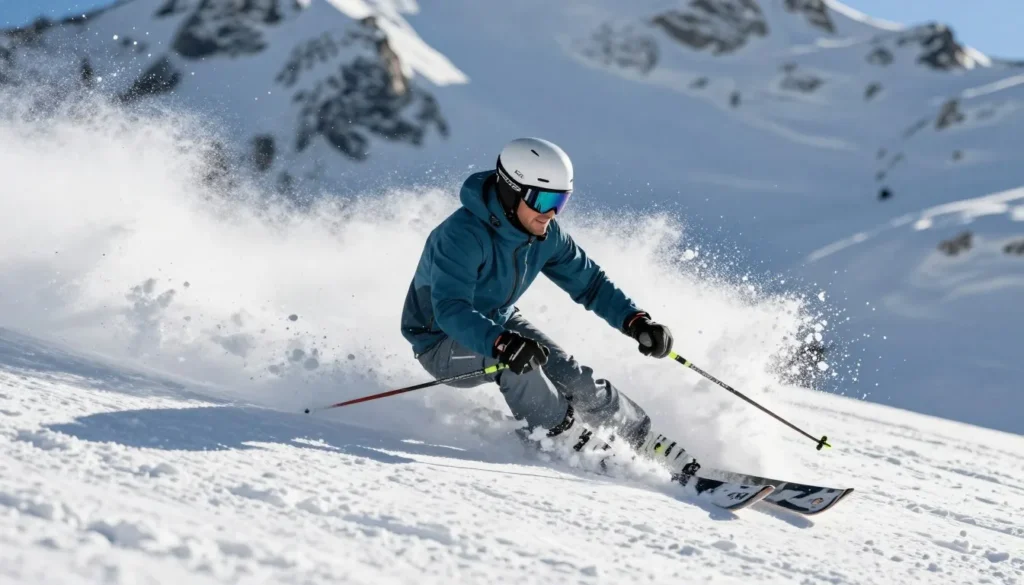 Expert skier carving through fresh powder at Loveland Ski Area Colorado Expert skier carving through fresh powder at Loveland Ski Area Colorado
