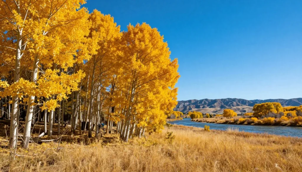 Fall foliage with golden cottonwood trees at River Fork Ranch