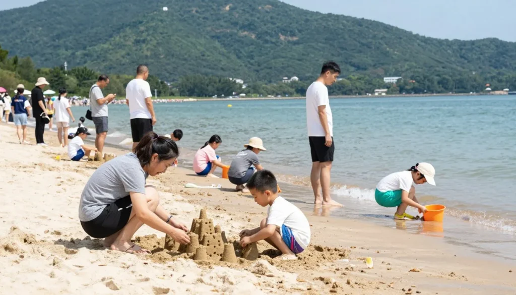 Families with children playing on Jordanelle beach