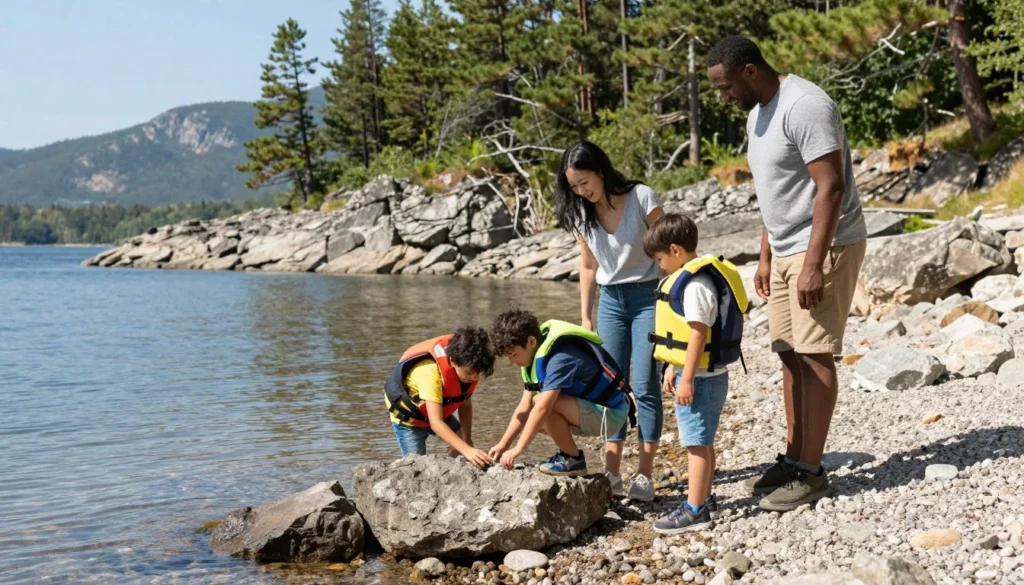 Family activities at Causey Reservoir shoreline