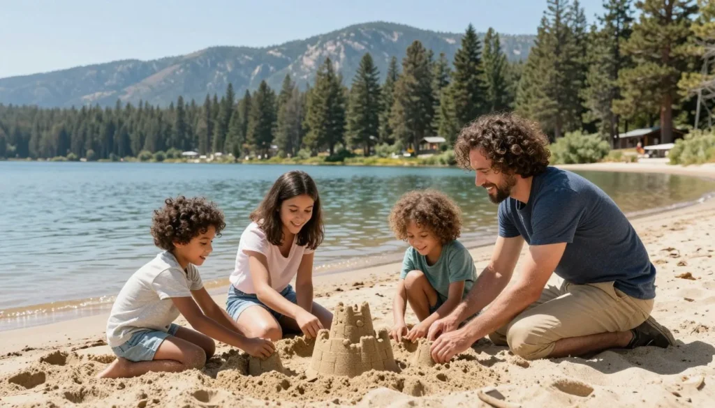 Family enjoying beach activities at Jordanelle State Park