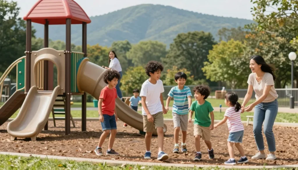 Family enjoying outdoor activities at Pigeon Forge park