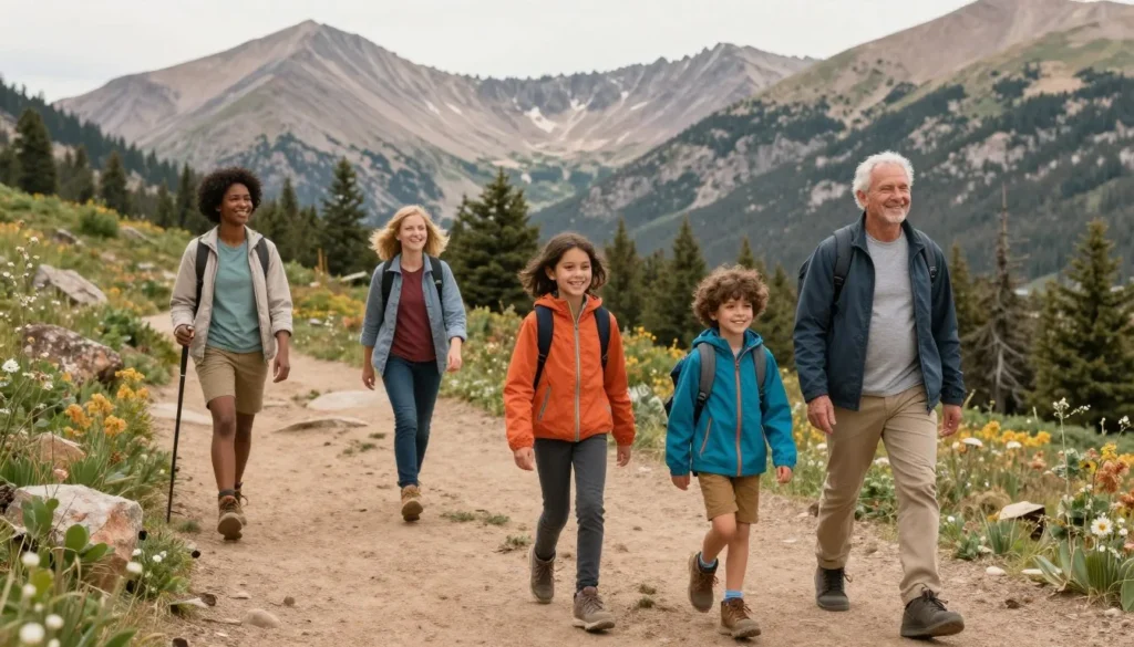 Family enjoying outdoor activities in Colorado mountain setting Family enjoying outdoor activities in Colorado mountain setting