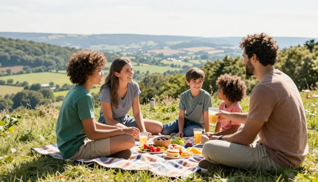 Family enjoying picnic at scenic overlook near Bristol Tennessee