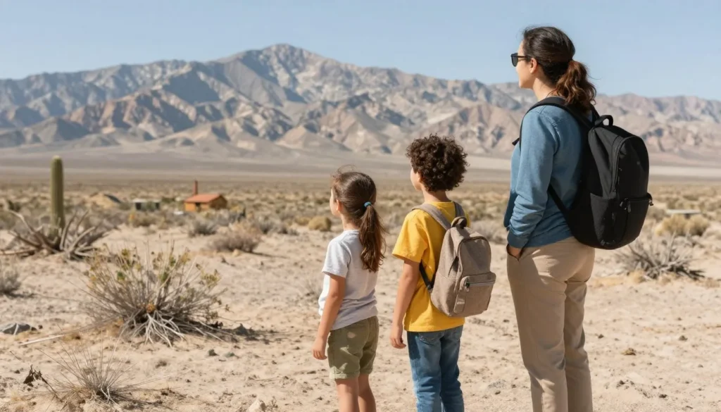 Family exploring Nevada desert landscape