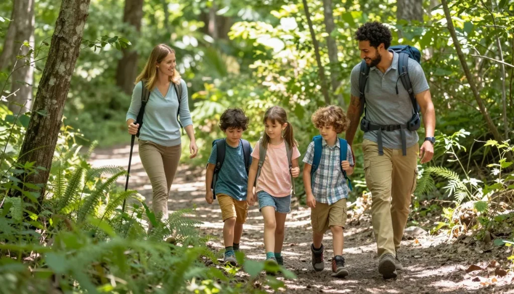 Family hiking together on easy Tennessee nature trail