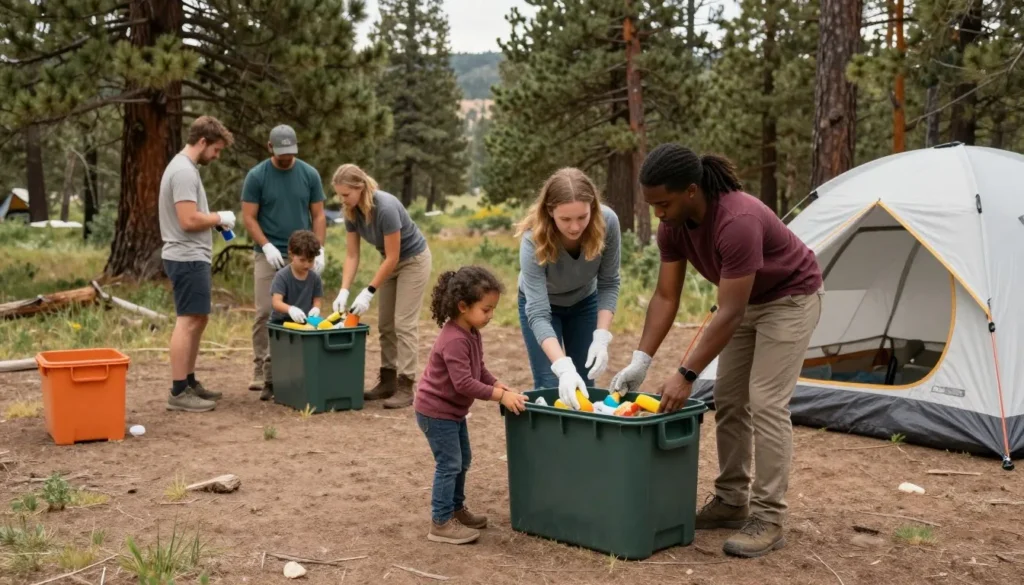 Family practicing Leave No Trace principles while camping at McPhee Reservoir