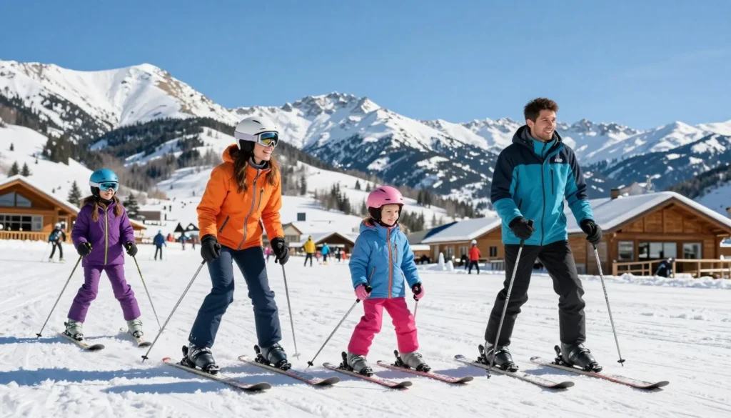 Family skiing together at Granby Ranch Family skiing together at Granby Ranch
