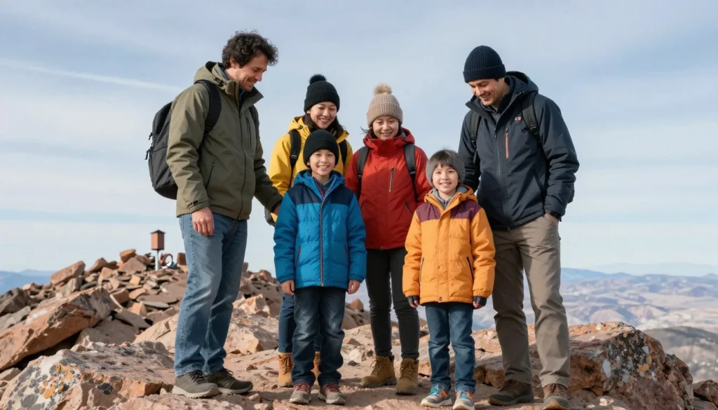 Family with children enjoying Pikes Peak summit experience Family with children enjoying Pikes Peak summit experience