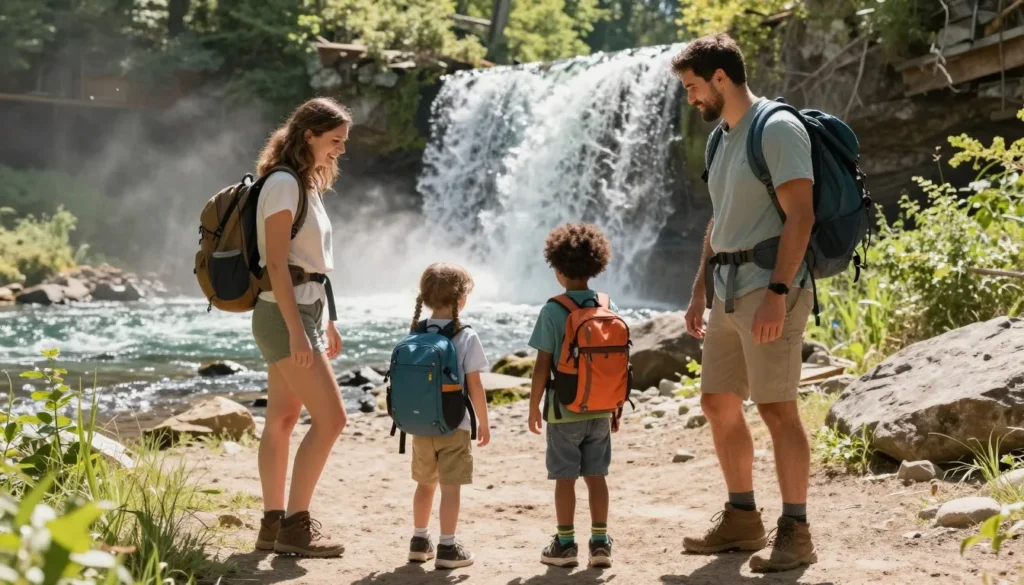Family with children exploring Rifle Falls State Park trails safely Family with children exploring Rifle Falls State Park trails safely