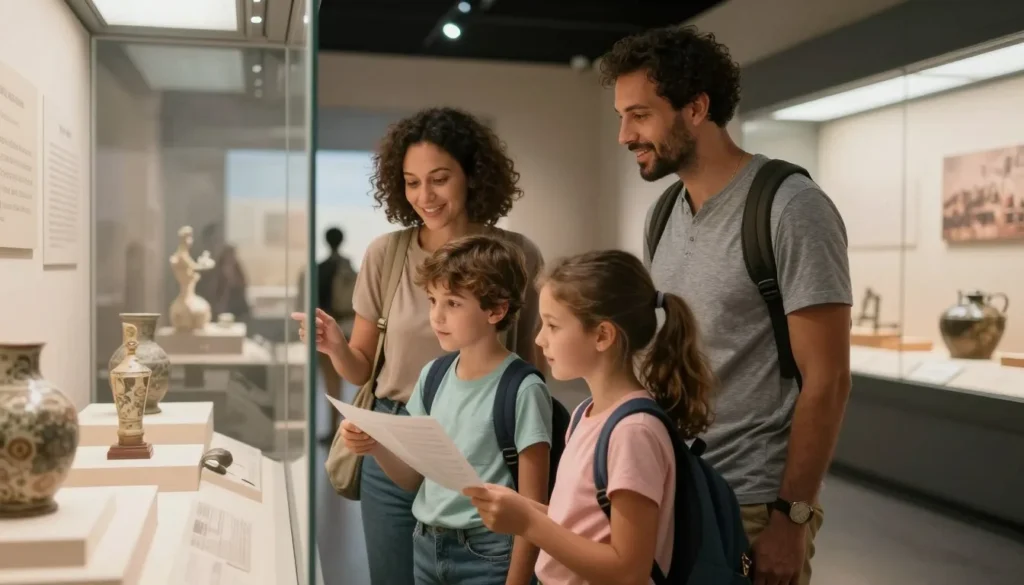 Family with children exploring museum exhibits