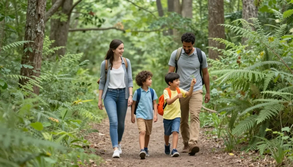 Family with children exploring nature trail in Cherokee National Forest Tennessee