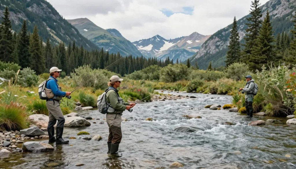 Fly fishing on Rio Grande River in Colorado Fly fishing on Rio Grande River in Colorado