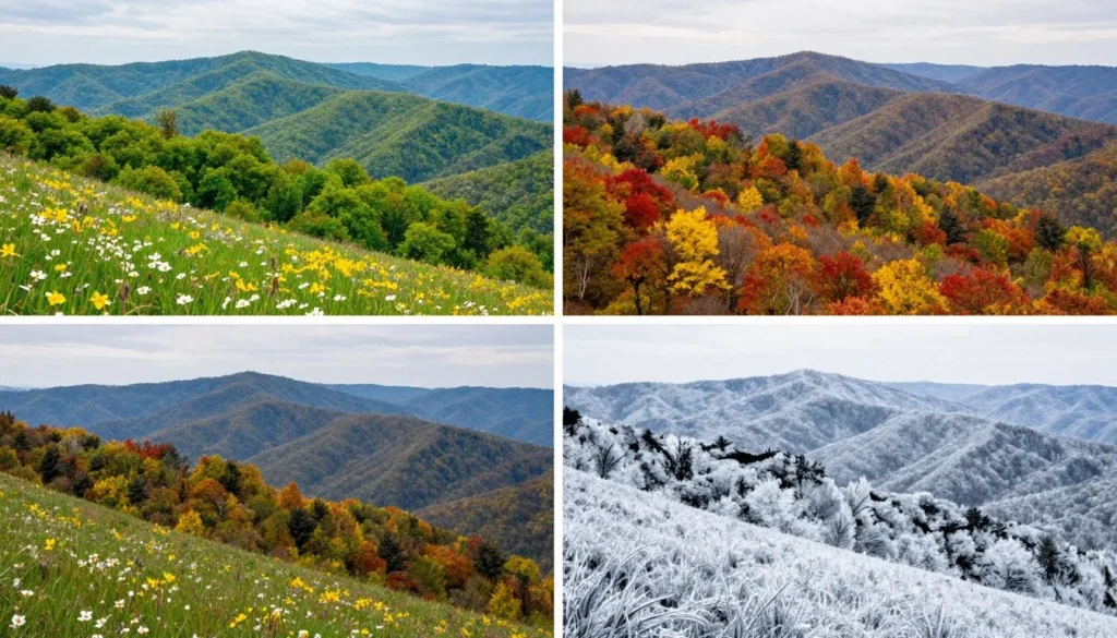Four seasons collage showing Tennessee landscape changes throughout the year