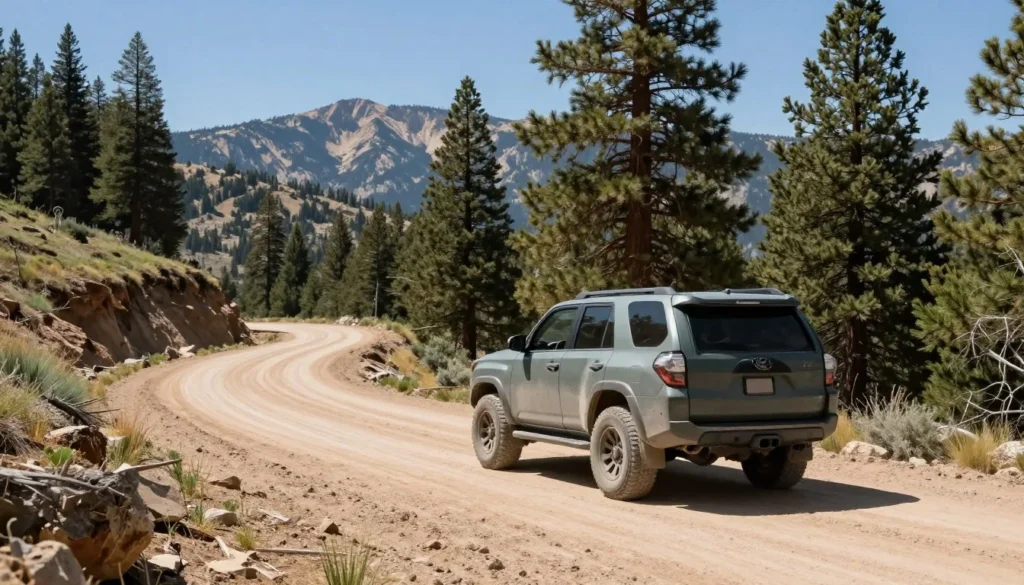 Four-wheel drive vehicle on mountain road in Humboldt-Toiyabe National Forest Four-wheel drive vehicle on mountain road in Humboldt-Toiyabe National Forest