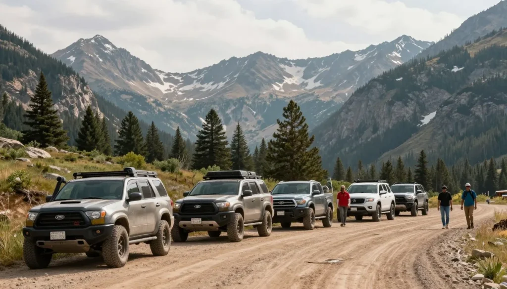 Four-wheel drive vehicles on mountain roads near Mineral City