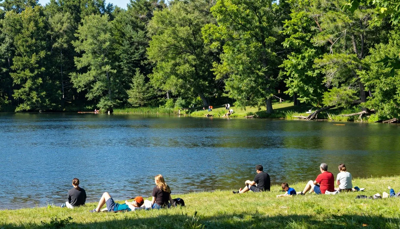 Frank Holten State Park Illinois scenic lake view with visitors enjoying outdoor recreation