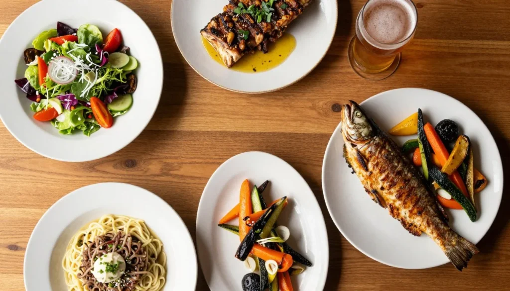 Fresh Colorado cuisine plated dishes with local ingredients and mountain-inspired presentation