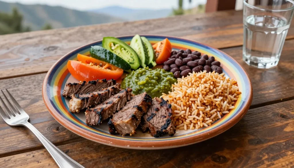 Fresh southwestern-style meal served at outdoor restaurant patio with mountain views Fresh southwestern-style meal served at outdoor restaurant patio with mountain views