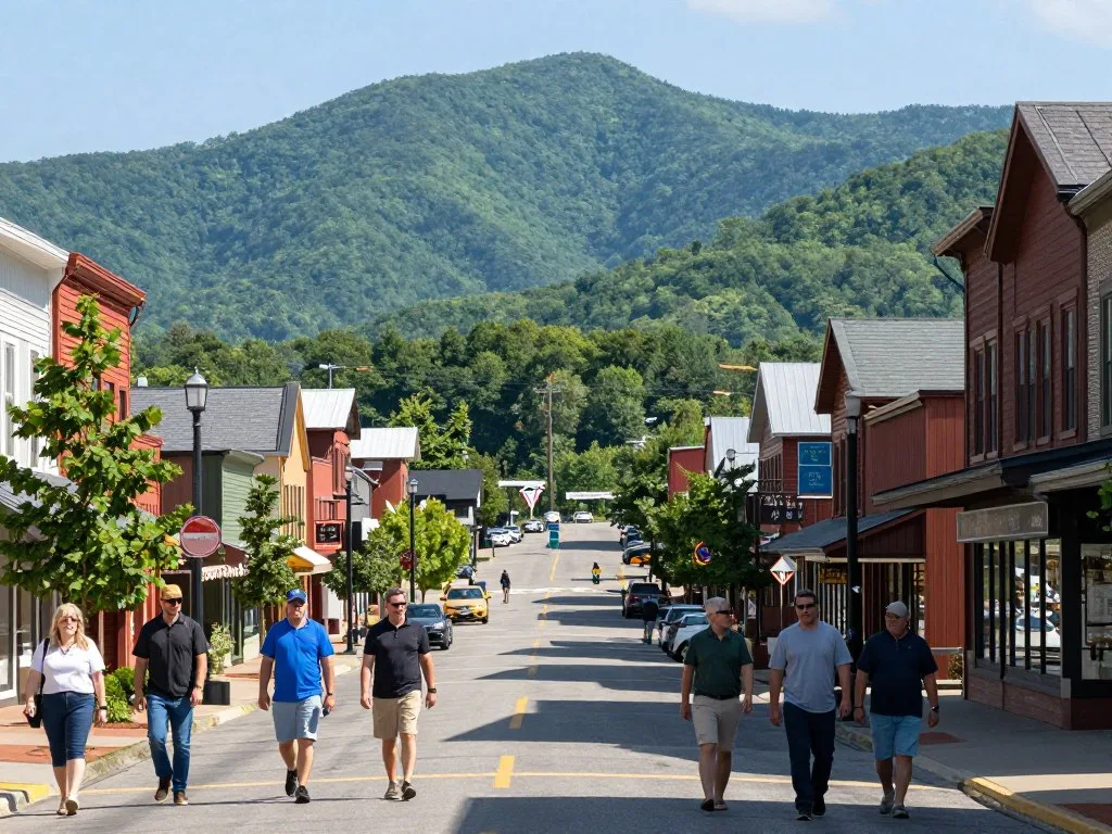 Gatlinburg downtown area with mountain backdrop