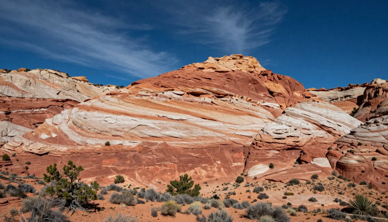 Grand Staircase Escalante National Monument with dramatic sandstone cliffs and colorful rock formations under blue sky
