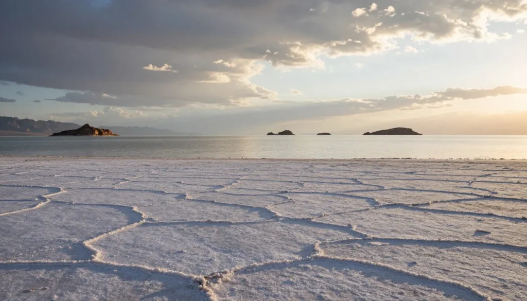 Great Salt Lake landscape with distant islands visible across vast water expanse Great Salt Lake landscape with distant islands visible across vast water expanse
