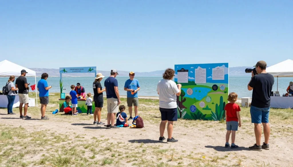 Great Salt Lake outdoor festival with diverse visitors enjoying activities Great Salt Lake outdoor festival with diverse visitors enjoying activities