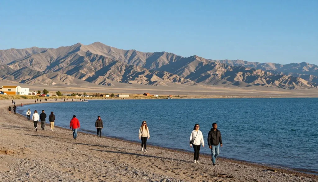 Great Salt Lake shoreline with mountains in background