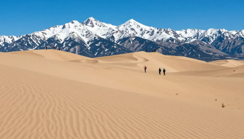 Great Sand Dunes National Park with mountain backdrop in Colorado Great Sand Dunes National Park with mountain backdrop in Colorado
