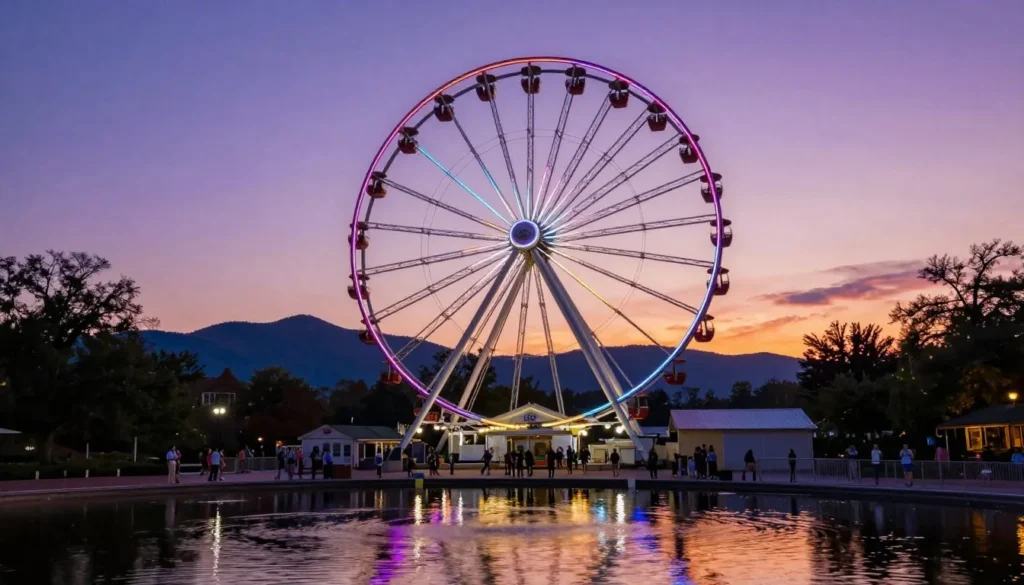 Great Smoky Mountain Wheel illuminated at twilight