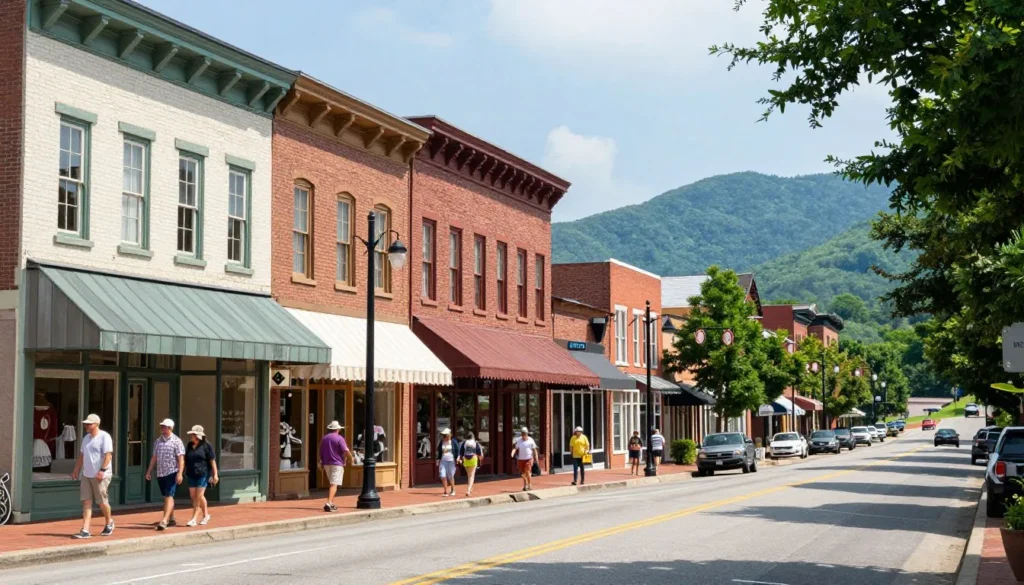 Greeneville Tennessee downtown historic district with shops and tree-lined streets Greeneville Tennessee downtown historic district with shops and tree-lined streets