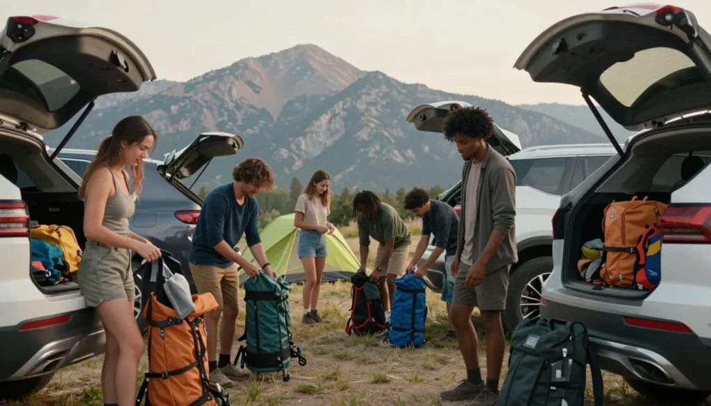Group of friends sharing costs at Spinney Mountain camping Group of friends sharing costs at Spinney Mountain camping