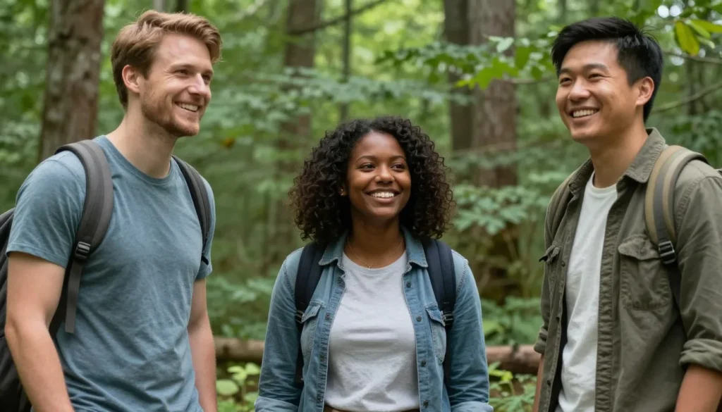 Happy diverse visitors enjoying Tennessee nature experience