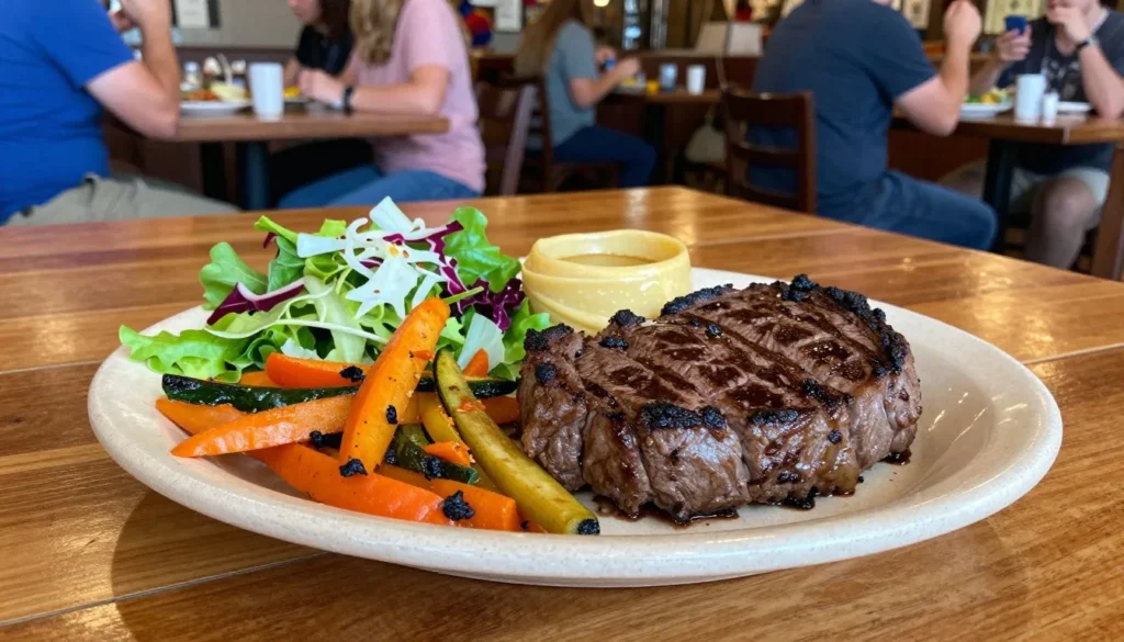 Hearty western-style meal served at rustic restaurant table