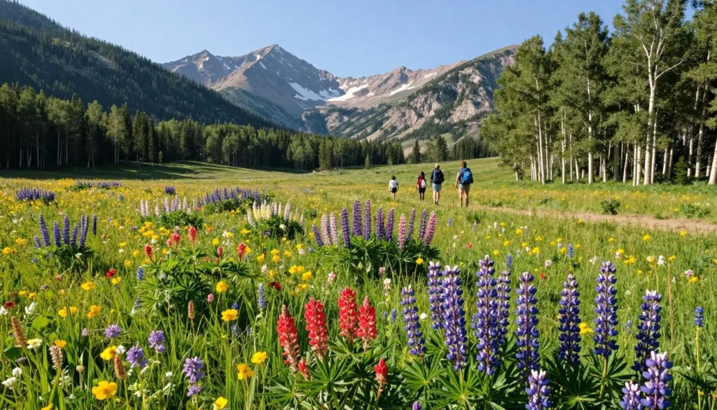 Henry Mountains wildflowers blooming in summer meadow with mountain peaks in background