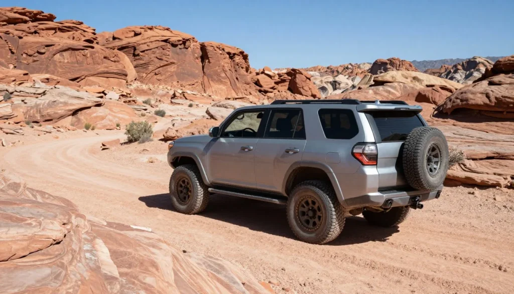 High-clearance 4WD vehicle on rocky desert trail in Gold Butte High-clearance 4WD vehicle on rocky desert trail in Gold Butte
