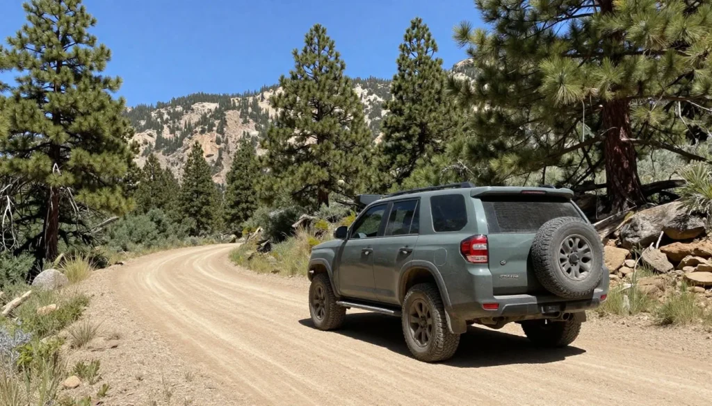 High clearance vehicle on mountain dirt road Nevada backcountry
