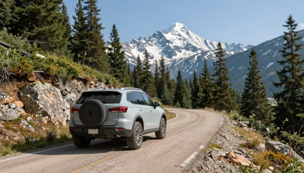 High-clearance vehicle on mountain road in Yankee Boy Basin