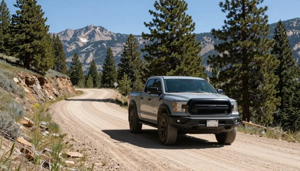 High clearance vehicle on mountain trail in Jarbidge wilderness area High clearance vehicle on mountain trail in Jarbidge wilderness area