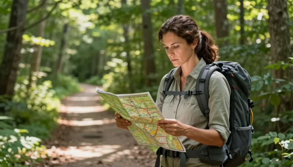 Hiker checking trail map at Carter State Natural Area