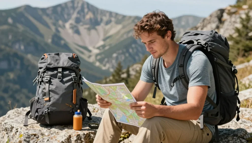 Hiker consulting paper map in Mount Zirkel Wilderness