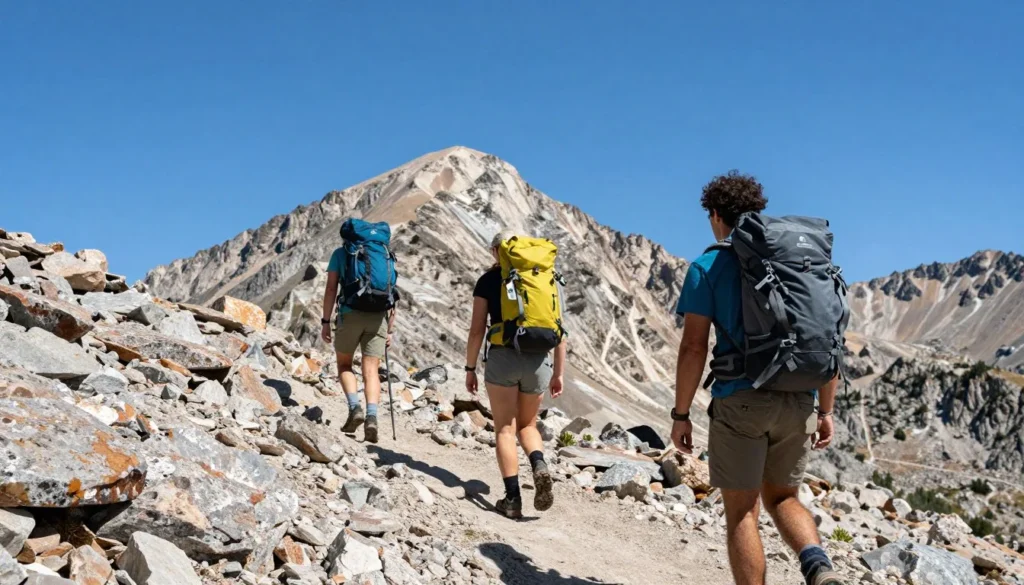 Hikers approaching summit of Mount Elbert in Sawatch Range
