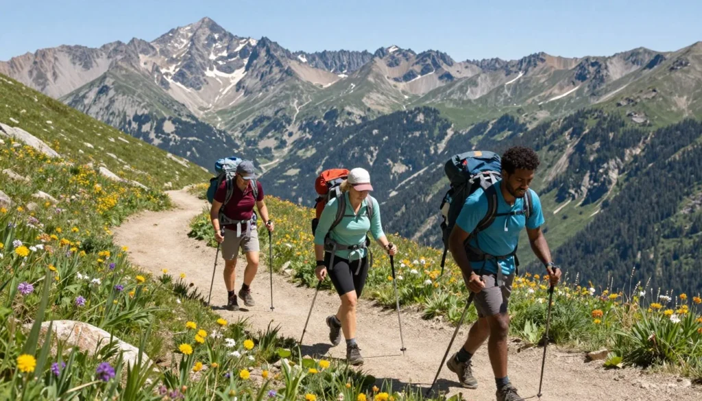 Hikers ascending Mount Naomi trail with Bear River Range panorama behind
