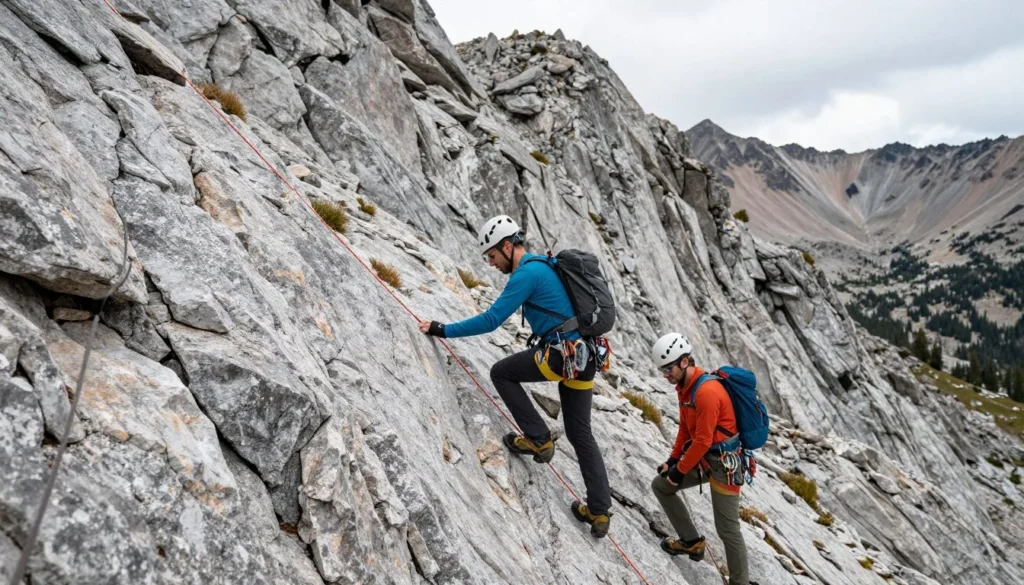 Hikers ascending Southwest Ridge route on Mount Sneffels