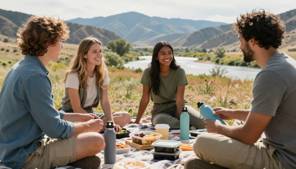 Hikers enjoying picnic lunch at River Fork Ranch Preserve