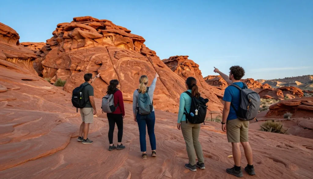 Hikers exploring red sandstone formations in Paradox Valley