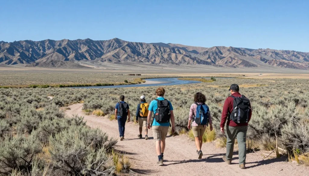 Hikers exploring the West Fork Trail at River Fork Ranch Preserve Nevada