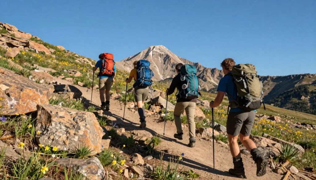 Hikers on Barr Trail ascending Pikes Peak Massif Colorado